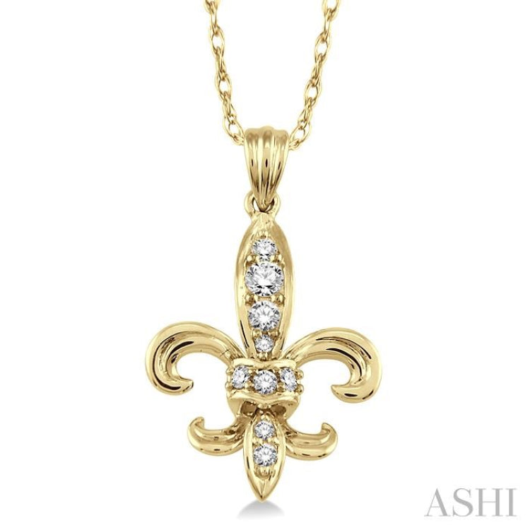 1/6 Ctw Round Cut Diamond Fleur De Lis Pendant in 14K Yellow Gold with Chain 1/6 Ctw Round Cut Diamond Fleur De Lis Pendant in 14K Yellow Gold with Chain