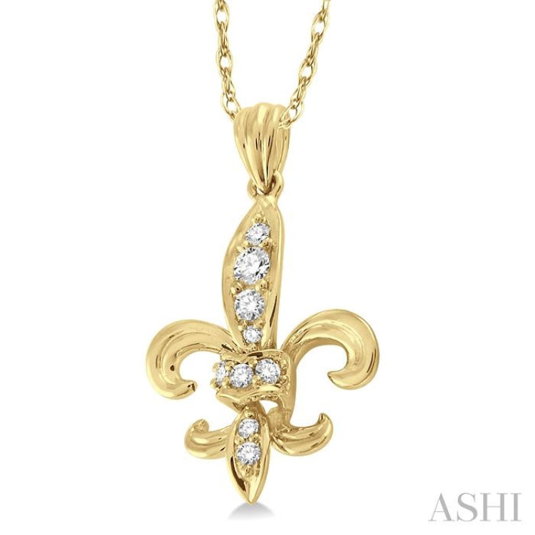 1/6 Ctw Round Cut Diamond Fleur De Lis Pendant in 14K Yellow Gold with Chain 1/6 Ctw Round Cut Diamond Fleur De Lis Pendant in 14K Yellow Gold with Chain