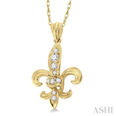 1/6 Ctw Round Cut Diamond Fleur De Lis Pendant in 14K Yellow Gold with Chain 1/6 Ctw Round Cut Diamond Fleur De Lis Pendant in 14K Yellow Gold with Chain