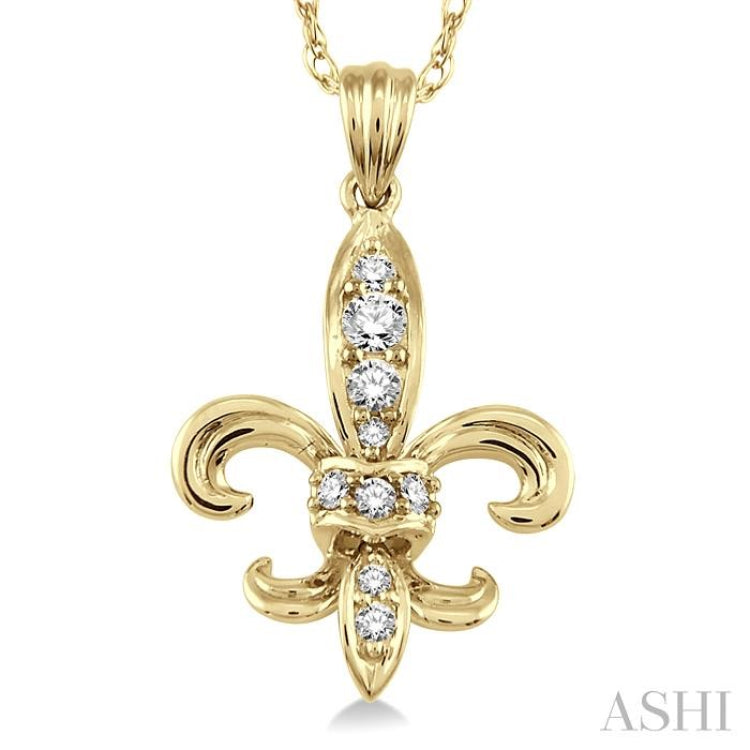 1/6 Ctw Round Cut Diamond Fleur De Lis Pendant in 14K Yellow Gold with Chain 1/6 Ctw Round Cut Diamond Fleur De Lis Pendant in 14K Yellow Gold with Chain