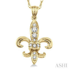 1/6 Ctw Round Cut Diamond Fleur De Lis Pendant in 14K Yellow Gold with Chain 1/6 Ctw Round Cut Diamond Fleur De Lis Pendant in 14K Yellow Gold with Chain