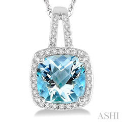 8x8 MM Cushion Shape Aquamarine and 1/5 Ctw Round Cut Diamond Pendant in 10K White Gold with Chain 8x8 MM Cushion Shape Aquamarine and 1/5 Ctw Round Cut Diamond Pendant in 10K White Gold with Chain