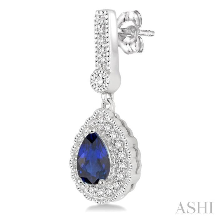 6x4 MM Pear Shape Sapphire and 1/4 Ctw Round Cut Diamond Earrings in 14K White Gold 6x4 MM Pear Shape Sapphire and 1/4 Ctw Round Cut Diamond Earrings in 14K White Gold