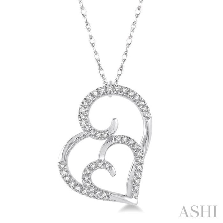 1/6 Ctw Double Heart Round Cut Diamond Pendant With Link Chain in 10K White Gold 1/6 Ctw Double Heart Round Cut Diamond Pendant With Link Chain in 10K White Gold