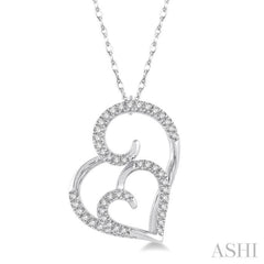 1/6 Ctw Double Heart Round Cut Diamond Pendant With Link Chain in 10K White Gold 1/6 Ctw Double Heart Round Cut Diamond Pendant With Link Chain in 10K White Gold