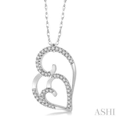 1/6 Ctw Double Heart Round Cut Diamond Pendant With Link Chain in 10K White Gold 1/6 Ctw Double Heart Round Cut Diamond Pendant With Link Chain in 10K White Gold