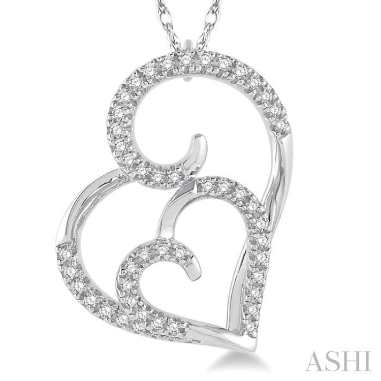 1/6 Ctw Double Heart Round Cut Diamond Pendant With Link Chain in 10K White Gold 1/6 Ctw Double Heart Round Cut Diamond Pendant With Link Chain in 10K White Gold