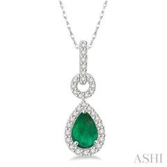 6x4 MM Pear Cut Drop Emerald and 1/6 Ctw Round Cut Diamond Precious Pendant in 10K White Gold with chain 6x4 MM Pear Cut Drop Emerald and 1/6 Ctw Round Cut Diamond Precious Pendant in 10K White Gold with chain