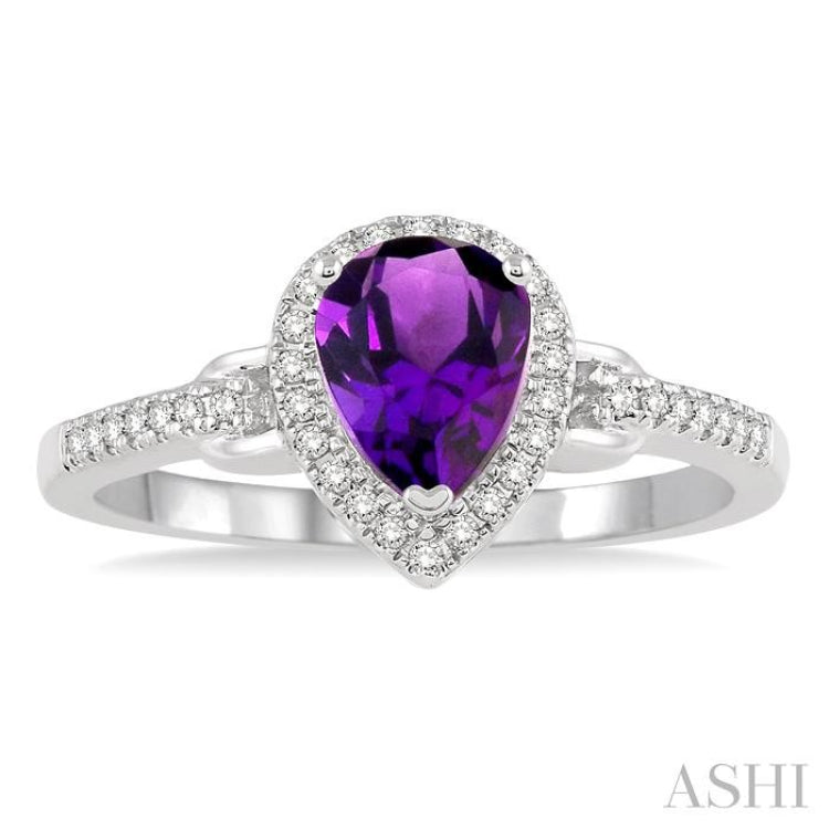 7x5 MM Pear Shape Amethyst and 1/6 Ctw Round Cut Diamond Ring in 10K White Gold 7x5 MM Pear Shape Amethyst and 1/6 Ctw Round Cut Diamond Ring in 10K White Gold