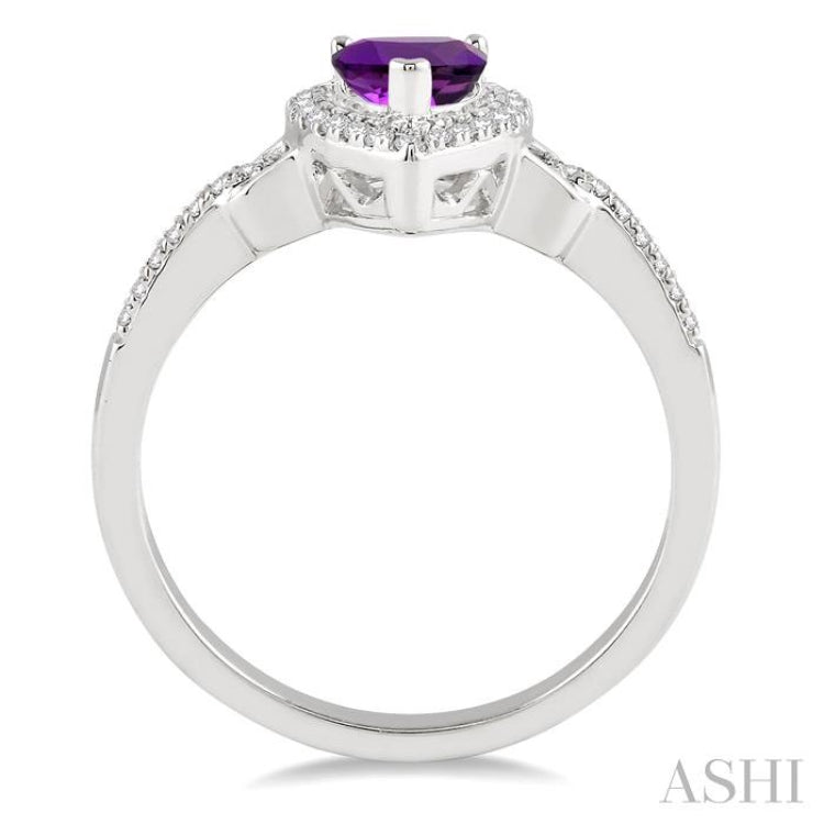 7x5 MM Pear Shape Amethyst and 1/6 Ctw Round Cut Diamond Ring in 10K White Gold 7x5 MM Pear Shape Amethyst and 1/6 Ctw Round Cut Diamond Ring in 10K White Gold
