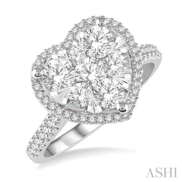 1 1/10 ctw Round Diamond Lovebright Heart Halo Engagement Ring in 14K White and Rose Gold 1 1/10 ctw Round Diamond Lovebright Heart Halo Engagement Ring in 14K White and Rose Gold