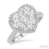 1 1/10 Ctw Round Diamond Lovebright Heart Halo Engagement Ring in 14K White and Rose Gold