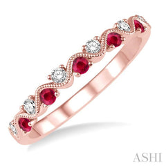 1.8 MM Ruby and 1/6 Ctw Round Cut Diamond Precious Waves Wedding Band in 14K Rose Gold 1.8 MM Ruby and 1/6 Ctw Round Cut Diamond Precious Waves Wedding Band in 14K Rose Gold