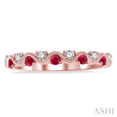 1.8 MM Ruby and 1/6 Ctw Round Cut Diamond Precious Waves Wedding Band in 14K Rose Gold 1.8 MM Ruby and 1/6 Ctw Round Cut Diamond Precious Waves Wedding Band in 14K Rose Gold