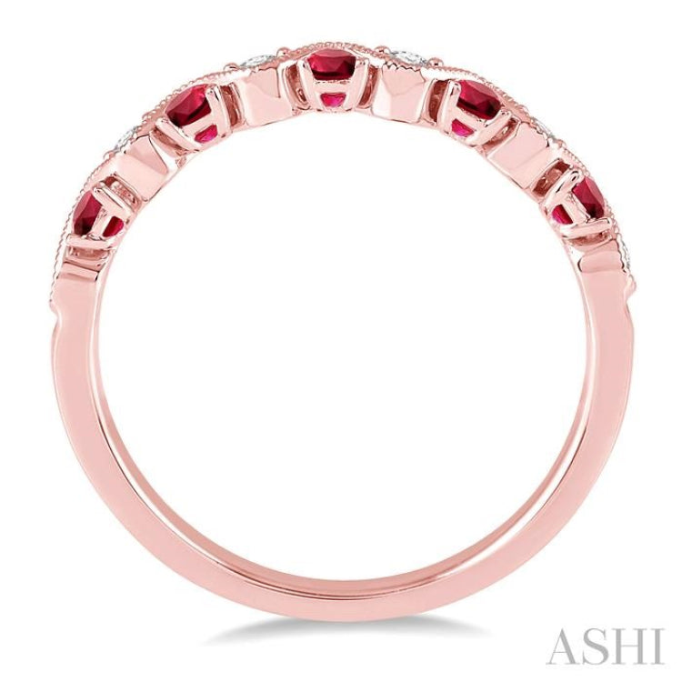 1.8 MM Ruby and 1/6 Ctw Round Cut Diamond Precious Waves Wedding Band in 14K Rose Gold 1.8 MM Ruby and 1/6 Ctw Round Cut Diamond Precious Waves Wedding Band in 14K Rose Gold
