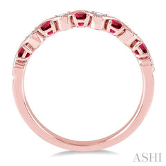 1.8 MM Ruby and 1/6 Ctw Round Cut Diamond Precious Waves Wedding Band in 14K Rose Gold 1.8 MM Ruby and 1/6 Ctw Round Cut Diamond Precious Waves Wedding Band in 14K Rose Gold