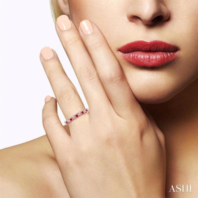 1.8 MM Ruby and 1/6 Ctw Round Cut Diamond Precious Waves Wedding Band in 14K Rose Gold 1.8 MM Ruby and 1/6 Ctw Round Cut Diamond Precious Waves Wedding Band in 14K Rose Gold