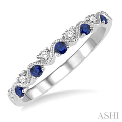 1.8 MM Sapphire and 1/6 Ctw Round Cut Diamond Precious Waves Wedding Band in 14K White Gold 1.8 MM Sapphire and 1/6 Ctw Round Cut Diamond Precious Waves Wedding Band in 14K White Gold