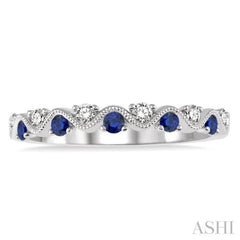 1.8 MM Sapphire and 1/6 Ctw Round Cut Diamond Precious Waves Wedding Band in 14K White Gold 1.8 MM Sapphire and 1/6 Ctw Round Cut Diamond Precious Waves Wedding Band in 14K White Gold