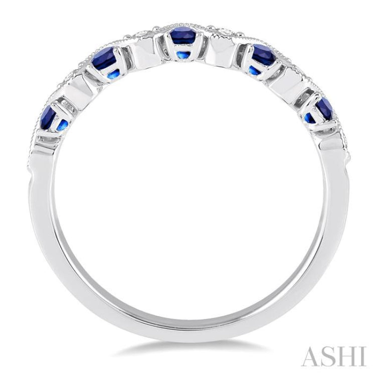 1.8 MM Sapphire and 1/6 Ctw Round Cut Diamond Precious Waves Wedding Band in 14K White Gold 1.8 MM Sapphire and 1/6 Ctw Round Cut Diamond Precious Waves Wedding Band in 14K White Gold