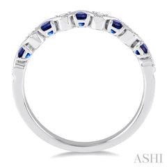 1.8 MM Sapphire and 1/6 Ctw Round Cut Diamond Precious Waves Wedding Band in 14K White Gold 1.8 MM Sapphire and 1/6 Ctw Round Cut Diamond Precious Waves Wedding Band in 14K White Gold