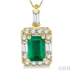 6x4 MM Octagon Cut Emerald and 1/3 Ctw Round Cut Diamond Precious Pendant in 14K Yellow Gold with Chain 6x4 MM Octagon Cut Emerald and 1/3 Ctw Round Cut Diamond Precious Pendant in 14K Yellow Gold with Chain