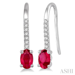 5x3 MM Oval Cut Ruby and 1/20 ctw Round Cut Diamond Precious Earrings in 10K White Gold 5x3 MM Oval Cut Ruby and 1/20 ctw Round Cut Diamond Precious Earrings in 10K White Gold