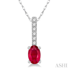 6x4 MM Oval Cut Ruby and 1/20 Ctw Round Cut Diamond Precious Pendant in 10K White Gold with chain 6x4 MM Oval Cut Ruby and 1/20 Ctw Round Cut Diamond Precious Pendant in 10K White Gold with chain