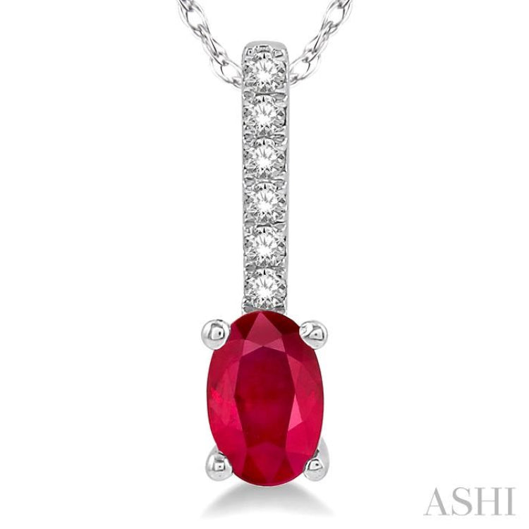6x4 MM Oval Cut Ruby and 1/20 Ctw Round Cut Diamond Precious Pendant in 10K White Gold with chain 6x4 MM Oval Cut Ruby and 1/20 Ctw Round Cut Diamond Precious Pendant in 10K White Gold with chain