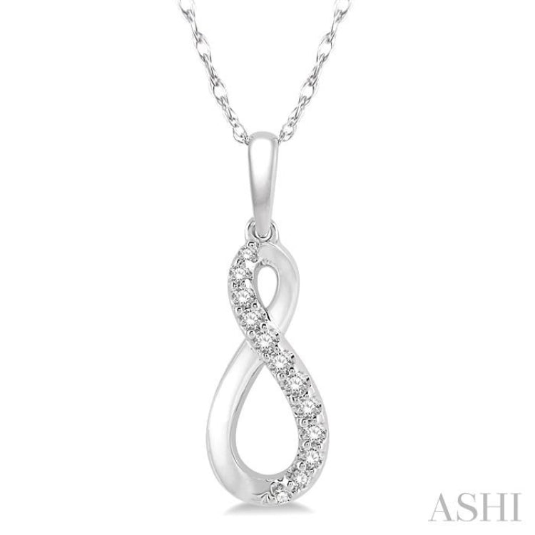 1/10 Ctw Figure Eight Round Cut Diamond Infinity Petite Pendant in 10K White Gold with chain 1/10 Ctw Figure Eight Round Cut Diamond Infinity Petite Pendant in 10K White Gold with chain