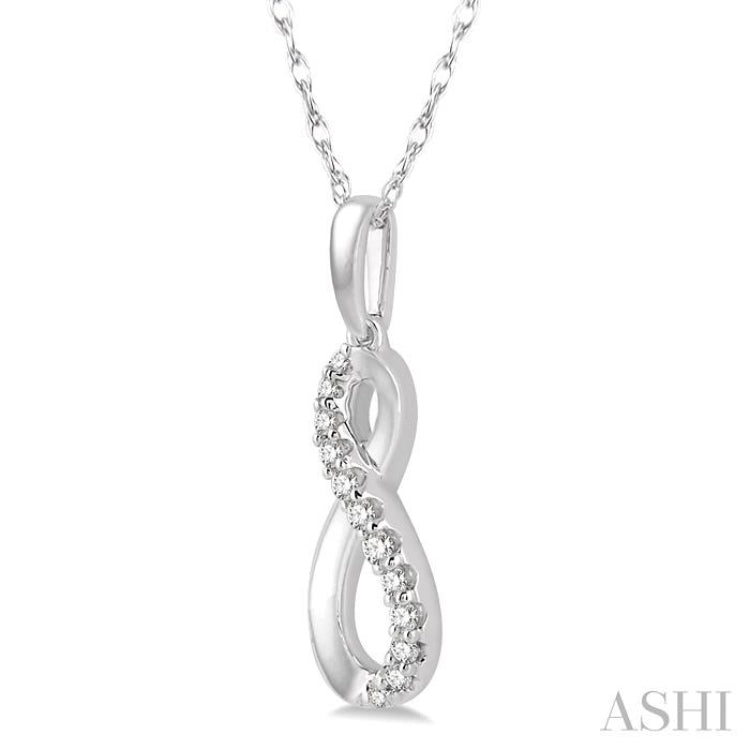 1/10 Ctw Figure Eight Round Cut Diamond Infinity Petite Pendant in 10K White Gold with chain 1/10 Ctw Figure Eight Round Cut Diamond Infinity Petite Pendant in 10K White Gold with chain
