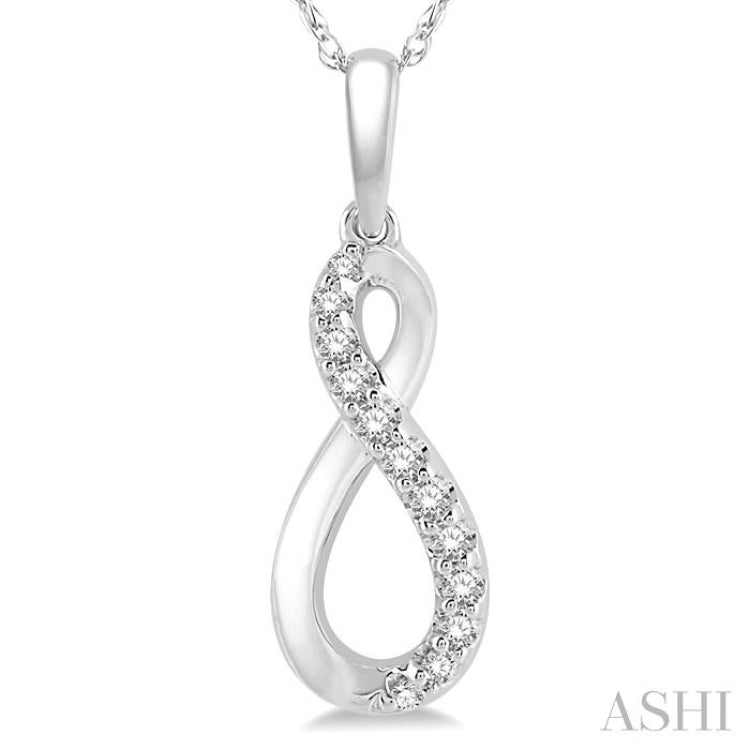 1/10 Ctw Figure Eight Round Cut Diamond Infinity Petite Pendant in 10K White Gold with chain 1/10 Ctw Figure Eight Round Cut Diamond Infinity Petite Pendant in 10K White Gold with chain