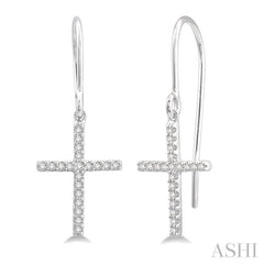 1/6 ctw Cross Charm Round Cut Diamond Fashion Petite Earrings in 10K White Gold 1/6 ctw Cross Charm Round Cut Diamond Fashion Petite Earrings in 10K White Gold