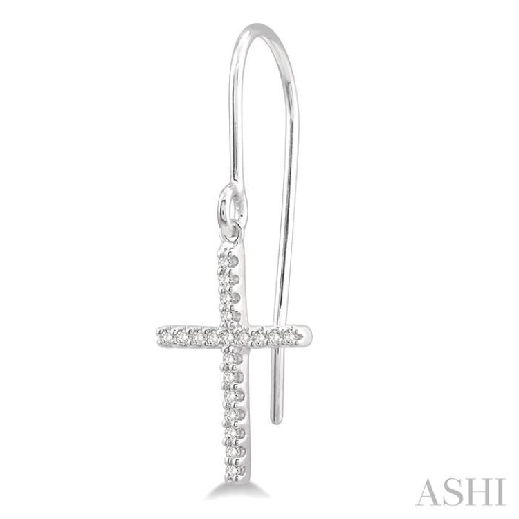 1/6 ctw Cross Charm Round Cut Diamond Fashion Petite Earrings in 10K White Gold 1/6 ctw Cross Charm Round Cut Diamond Fashion Petite Earrings in 10K White Gold