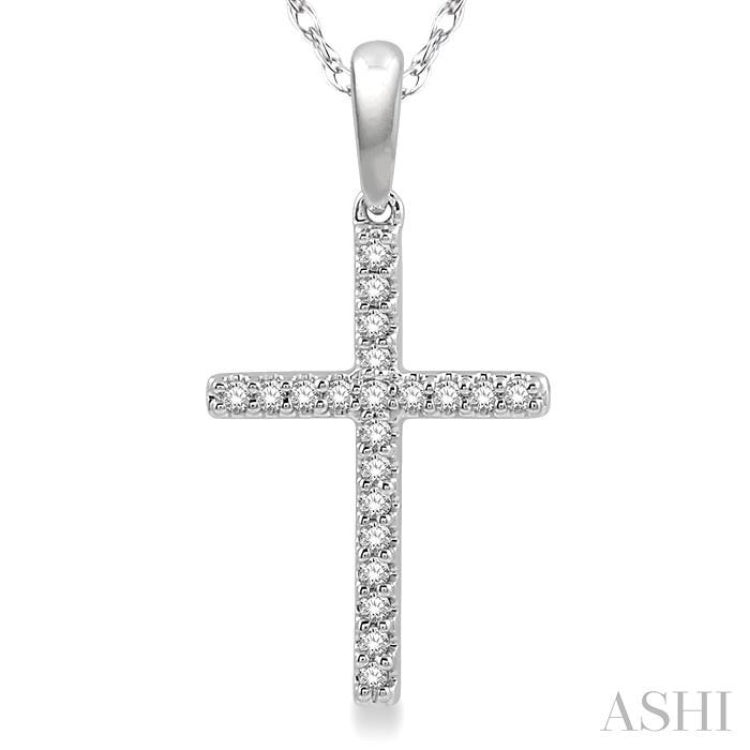 1/10 Ctw Cross Charm Round Cut Diamond Fashion Petite Pendant in 10K White Gold with chain 1/10 Ctw Cross Charm Round Cut Diamond Fashion Petite Pendant in 10K White Gold with chain