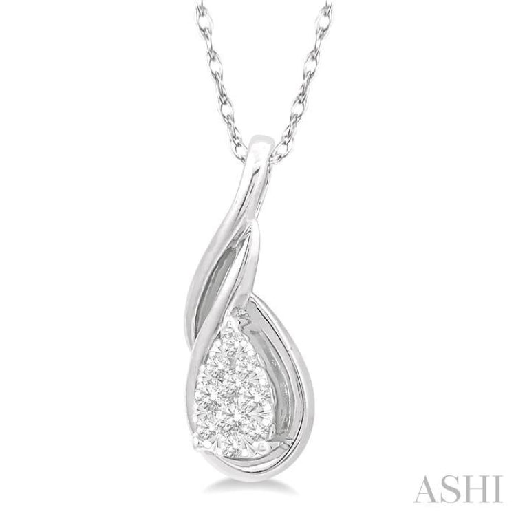 1/8 Ctw Pear Shape Lovebright Entwined Wire Round Cut Diamond Pendant With Link Chain in 14K White Gold 1/8 Ctw Pear Shape Lovebright Entwined Wire Round Cut Diamond Pendant With Link Chain in 14K White Gold