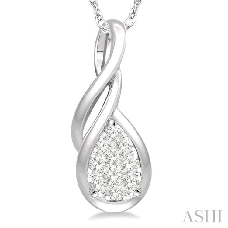 1/8 Ctw Pear Shape Lovebright Entwined Wire Round Cut Diamond Pendant With Link Chain in 14K White Gold 1/8 Ctw Pear Shape Lovebright Entwined Wire Round Cut Diamond Pendant With Link Chain in 14K White Gold