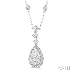 1 Ctw Pear Shape Round Cut Diamond Lovebright Necklace in 14K White Gold 1 Ctw Pear Shape Round Cut Diamond Lovebright Necklace in 14K White Gold