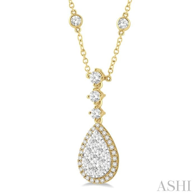 1 Ctw Round Cut Lovebright Diamond Pear Shape Necklace in 14K Yellow and White Gold 1 Ctw Round Cut Lovebright Diamond Pear Shape Necklace in 14K Yellow and White Gold