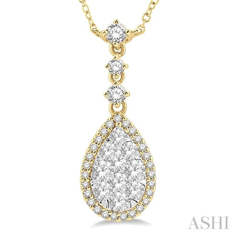 1 Ctw Round Cut Lovebright Diamond Pear Shape Necklace in 14K Yellow and White Gold 1 Ctw Round Cut Lovebright Diamond Pear Shape Necklace in 14K Yellow and White Gold