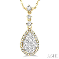 1 Ctw Round Cut Lovebright Diamond Pear Shape Necklace in 14K Yellow and White Gold 1 Ctw Round Cut Lovebright Diamond Pear Shape Necklace in 14K Yellow and White Gold