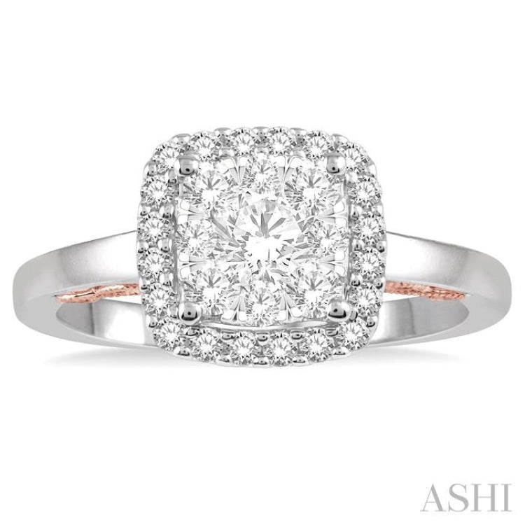 3/4 ctw Cushion Shape Lovebright Round Cut Diamond Ring in 14K White and Rose Gold 3/4 ctw Cushion Shape Lovebright Round Cut Diamond Ring in 14K White and Rose Gold