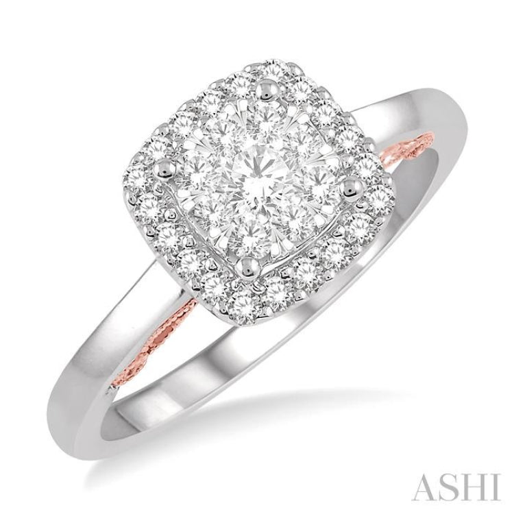 1/2 ctw Cushion Shape Lovebright Round Cut Diamond Ring in 14K White and Rose Gold 1/2 ctw Cushion Shape Lovebright Round Cut Diamond Ring in 14K White and Rose Gold