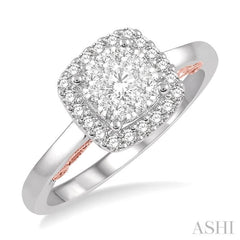 1/2 ctw Cushion Shape Lovebright Round Cut Diamond Ring in 14K White and Rose Gold 1/2 ctw Cushion Shape Lovebright Round Cut Diamond Ring in 14K White and Rose Gold