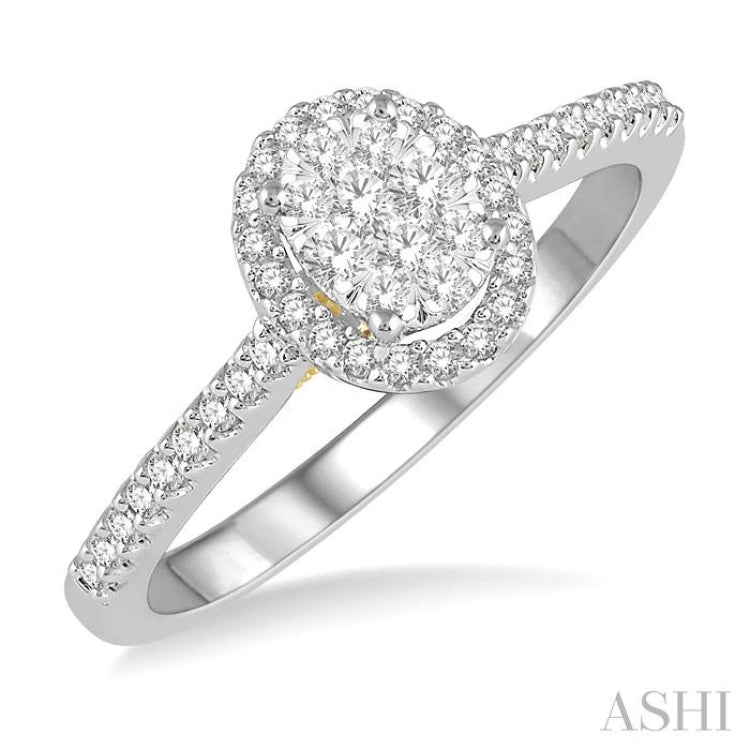 1/3 Ctw Round Diamond Lovebright Oval Shape Halo Engagement Ring in 14K White and Yellow Gold 1/3 Ctw Round Diamond Lovebright Oval Shape Halo Engagement Ring in 14K White and Yellow Gold