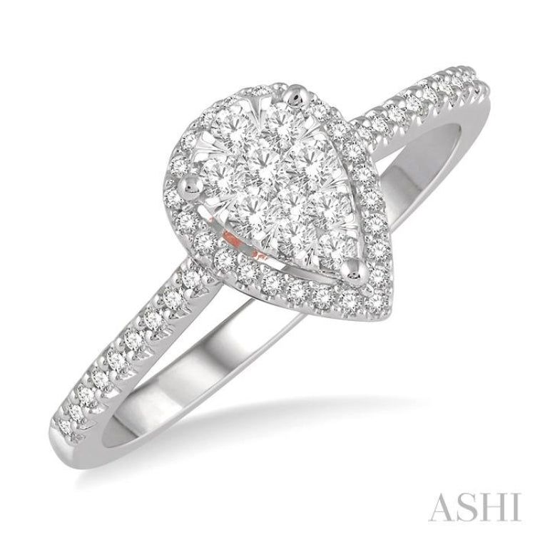 1/3 ctw Pear Shape Round Cut Diamond Lovebright Ring in 14K White and Rose Gold 1/3 ctw Pear Shape Round Cut Diamond Lovebright Ring in 14K White and Rose Gold