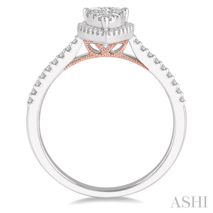 1/3 ctw Pear Shape Round Cut Diamond Lovebright Ring in 14K White and Rose Gold 1/3 ctw Pear Shape Round Cut Diamond Lovebright Ring in 14K White and Rose Gold