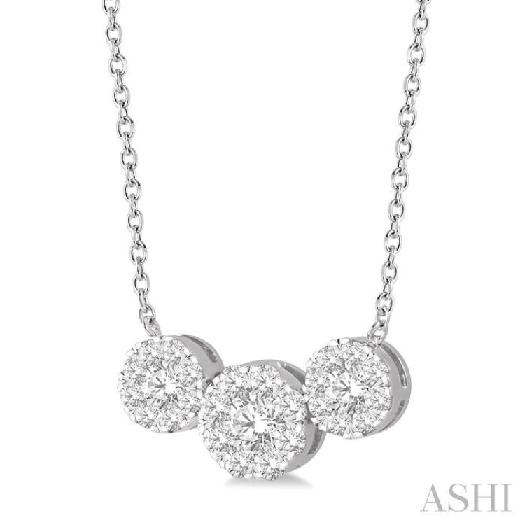3/4 Ctw 3-Stone Lovebright Round Cut Diamond Necklace in 14K White Gold 3/4 Ctw 3-Stone Lovebright Round Cut Diamond Necklace in 14K White Gold