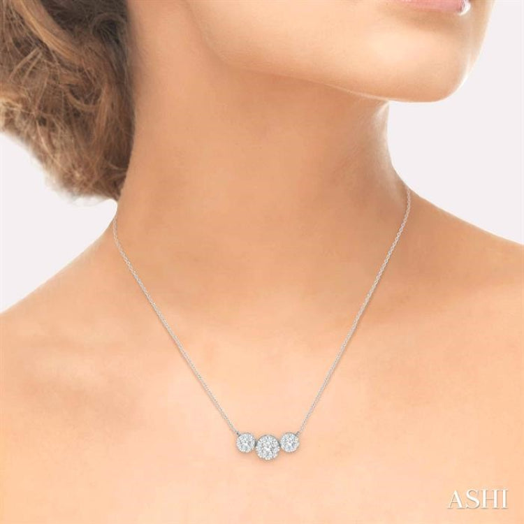 3/4 Ctw 3-Stone Lovebright Round Cut Diamond Necklace in 14K White Gold 3/4 Ctw 3-Stone Lovebright Round Cut Diamond Necklace in 14K White Gold