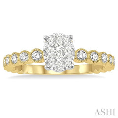 1/3 Ctw Oval Shape Lattice Shank Lovebright Diamond Cluster Ring in 14K Yellow and White Gold 1/3 Ctw Oval Shape Lattice Shank Lovebright Diamond Cluster Ring in 14K Yellow and White Gold